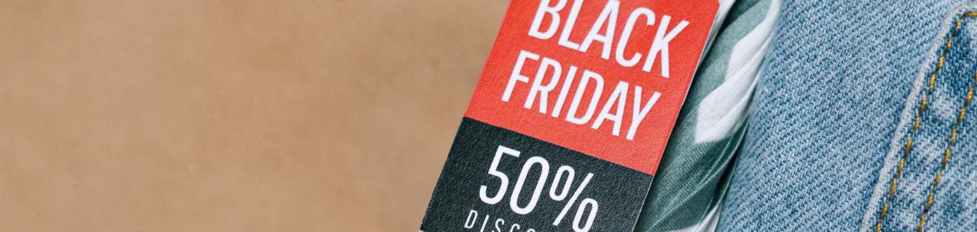 Black friday for businesses - a tag on a piece of clothing showing '50% off for black friday'